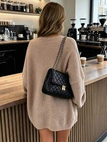Freeform Plus Size Women Solid Color Autumn/Winter Knitted Cardigan, High Elasticity Loose Long Sleeve Sweater Jacket, Suitable For Daily Versatile Casual Commute, Elegant Fashionable Autumn/Winter Outfit Occasions, Light Khaki - Light Khaki - View 4
