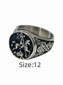 1pc St. George Dragon Slayer 316L Stainless Steel Ring, Vintage Celtic Knot Engraved Men's Ring, Non-Fading - St. George Dragon Slayer Men's Ring - View 14