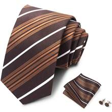 AlanKing Men's Striped Tie, Pocket Square And Cufflinks 3-Piece Set, Versatile Fashion Accessory For Business, Party, Banquet And Casual Outings - Multicolor - View 15