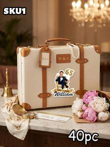 10/20/40pc Custom Photo & Text Milestone Birthday Die Cut Stickers, Personalized Name Age Face Cutout Stickers, Elegant Gold Ribbon Throne Chair Adult Birthday Party Favor Decals - Multicolor - View 11