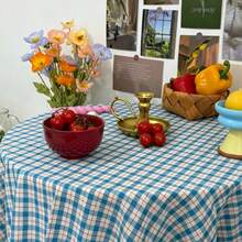 1pc Blue Plaid Tablecloth Cover, Artistic Atmosphere Desk Cloth, Photography Backdrop, Suitable For Holidays And Daily Decoration - Blue - View 8