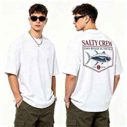 Salty Crew Men's Casual Summer T-Shirt, Comfortable Short-Sleeve Shirt, Relaxed Fit, Red And White, With Salty Crew Logo Print.