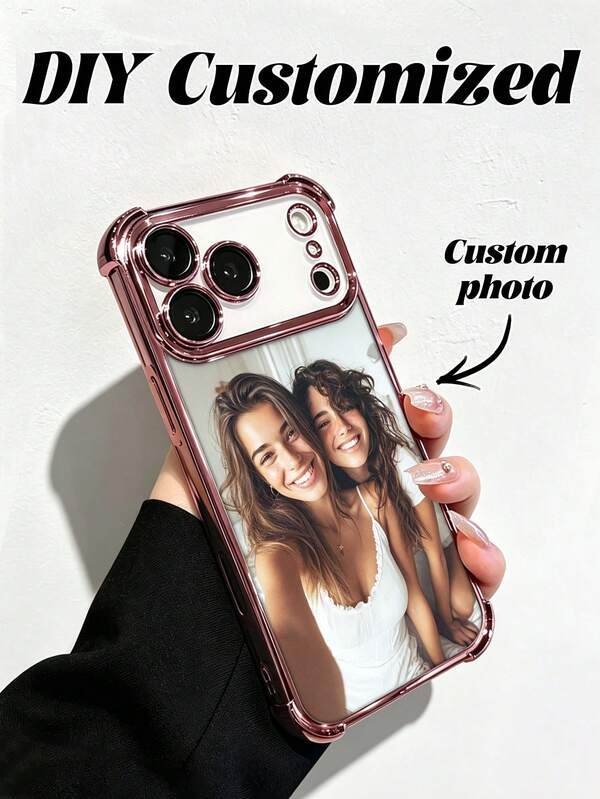 Customized 4-Corner Airbag Shockproof Phone Case, Autumn/Family/Friends/Couples/Pets/Mother's Day Photo Blue/Dark Purple/Silver/Rose Pink Electroplated Shockproof Phone Case, Couples PC Compatible With IPhone 18 Pro Max/16/16 Pro/16 Plus/16 Pro Max/11/11 Pro/11 Pro Max/12/12 Pro/12 Pro Max/13/13 Pro/13 Pro Max/14/14 Plus/14 Pro/14 Pro Max/15/15 Plus/15 Pro/15 Pro Max/16e/17 Pro Max/17 Air/17 And Other Models, Beach Essential