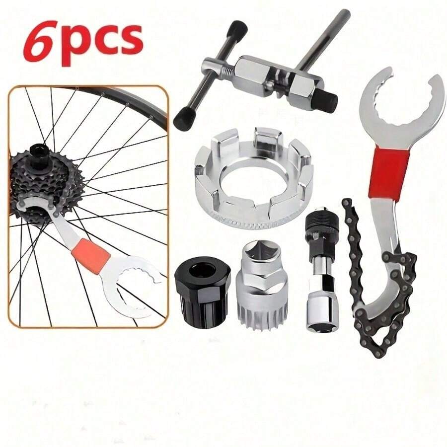 Set Alat Rantai Sepeda, Kunci Pas Khusus untuk Membongkar Freewheel Kaset, Termasuk Kunci Rantai dan Freewheel serta Crankset yang Dapat Dilepas.