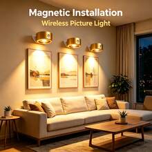 1/2pcs LED Wall-Mounted Art Light, Battery Powered Picture Light, Smart Magnetic Wireless Wall Lamp, Home Decor Wall Light, Touch Dimmable, 3 Lighting Modes, Suitable For Picture Frame, Artwork And Portrait Lighting Display - Multicolor - View 3