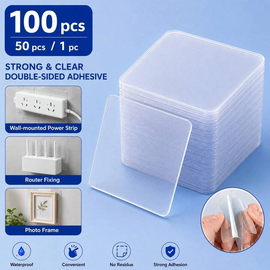 Square Nano Double-Sided Adhesive Pad, Transparent Washable Reusable Traceless Nano Tape For Home Wall Mounting And Fixing