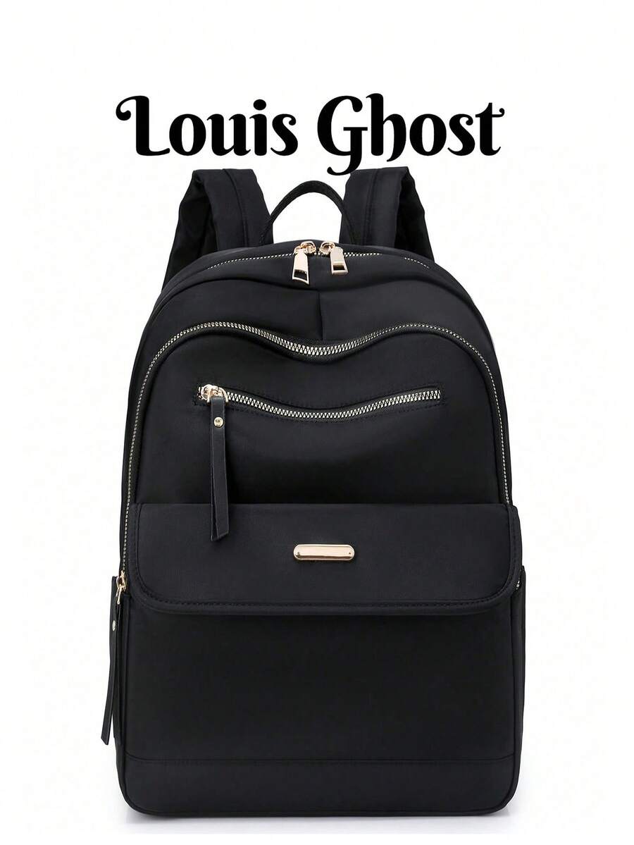Mochila grande de nailon de unicolor acolchada y versátil para mujeres, mochila casual minimalista para estudiantes, bolso para ir al trabajo