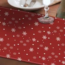 1pc Red Background Christmas Tree & Snowflake Print Table Runner, Linen Texture Holiday Table Runner, Holiday Table Decor, Christmas Party Home Decoration - Red - View 4