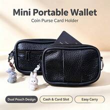 Portable Mini Double Layer Wallet Featuring A Rabbit Pendant, Compact Coin Purse Card Holder With Belt Loop, Lightweight Daily Carry Storage Bag, Simple Solid Design For Daily Outdoor Travel Organization Accessory, Practical Storage Pouch As Gift - Multicolor - View 11
