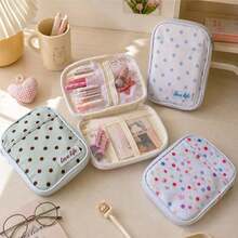 1pc Polka Dot Storage Bag Pencil Case/Cosmetic Bag/Passport Holder Multi-Layer Compartment Stationery Organizer Portable Zipper Pouch Suitable For School And Daily Use - Multicolor - View 2