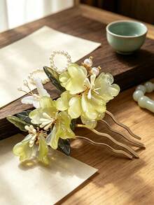 1pc Flower Hair Pin U-Shaped Hair Stick New Chinese Style Twisted Flower Hair Comb Hair Accessory For Updo, Hanfu Cheongsam Hair Accessory - Multicolor - View 6