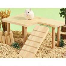 1 Set Solid Wood Double-Layer Platform Table With Climbing Ladder, Suitable For Hamsters, Guinea Pigs, Teddy Bear Hamsters As Climbing Ladder, Hiding Place And Landscape Platform, Suitable For Small Pets, All Seasons - Apricot - View 5