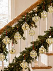 1/9/10件組金色聖誕球飾品套裝，附Merry Christmas緞帶，透明亮片漩渦洋蔥與紙屑圖案，適用於聖誕樹、花環、花串、禮物包裝、壁爐架裝飾、派對居家裝飾，適合成人 - 彩色 - 查看 7