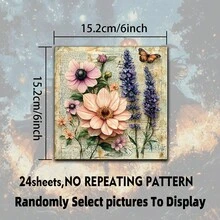 24 Lembar Kertas Scrapbook Motif Bunga Gambar Tangan Vintage, Ukuran 6*6 Inci, Kertas Dekoratif Pola Bunga Liar Gaya Manuskrip Usang, Cocok untuk Kolase, Origami, dan Bahan Scrapbooking, Kertas DIY, Bullet Journal, Kartu Ucapan, Pembungkus Kado, dan Dekorasi Rumah - Square - View 5