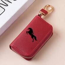 Galloping Horse Silhouette Key Fob Case Crossgrain Leather Zipper Keychain Wallet With Silver Metal Hook - Multicolor - View 13