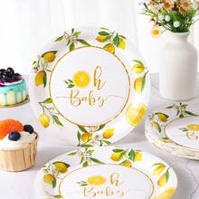 10/25pcs 7/9 Inch Lemon Print Pattern Disposable Paper Plates, Lemon Disposable Party Plates, Party Decoration, Disposable Party Supplies, Birthday Party, Gift Party, Celebration Decoration Disposable Plate Supplies - Multicolor - View 4