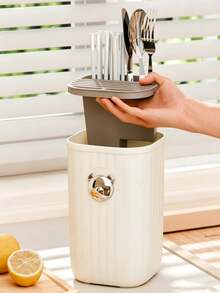 1/8pcs Multifunctional Kitchen Knife Block Holder, Plastic Vertical Striped Utensil Organizer For Knives Scissors Spoons, Countertop Cutlery Storage Rack With Drainage For Kitchen Counter - Multicolor - View 5