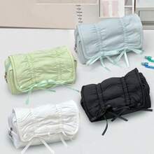 1pc Ruched Bow Pencil Case, Large Capacity Pencil Box, Quilted Ruched Design, Ribbon Bow Decor, Stationery Storage Bag, Makeup Bag, Suitable For Student Stationery Storage, Makeup Storage, Learning, Back To School Season Essential, Suitable For Back To School/Back To School Season, Birthday Gift, Halloween Gift, Thanksgiving Gift, Christmas Gift, New Year Multi-Festival Gift - Butterfly Ribbon - View 3