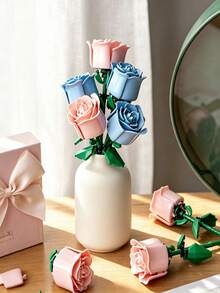 Youleli 7pcs DIY Building Block Floral Set, Customizable Bouquet Toy, Home Desktop Decor, Realistic Rose Lily Orchid, Holiday Birthday Gift For Women - Multicolor - View 7