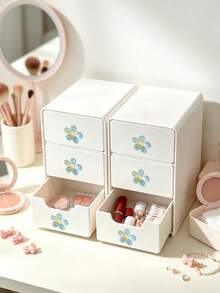 Multicolor Flower-Decorated Mini Desktop Drawer Storage Box, Multi-Layer Plastic Jewelry And Cosmetics Organizer, Multifunctional Storage Box, Suitable For Dressing Tables, Bedrooms, And Offices, Can Store Various Daily Items - Multicolor - View 8