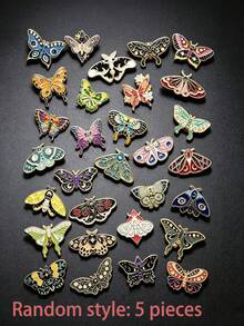 5/6/10/12/20/24pcs/Set Random Style Butterfly Enamel Badge Set Cute Enamel Backpack Badge Butterfly Brooch Round Collar Badge Steampunk Style Women's Badge Jewelry (Color/Style Random) - Butterfly - View 8