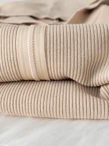 Infant & Toddler Boys & Girls Simple Solid Color Hooded Pom Pom Decor Zipper Cardigan Long Sleeve Knit Sweater Casual Versatile Jacket Suitable For Daily Wear, School, Spring, Autumn, Winter - Khaki - View 7