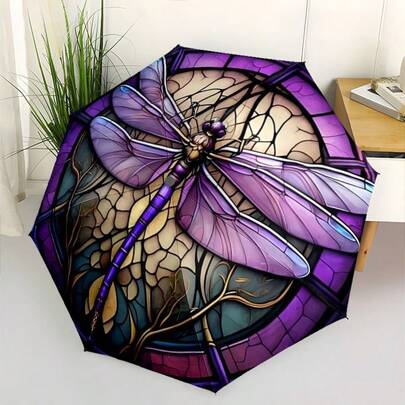 1pc Multicolor Dragonfly Pattern Umbrella, Cute Elegant Realistic Style, Dual-Use Sun And Rain Portable Windproof Parasol, Decorative Umbrella, Suitable For Weddings, Birthdays, Parties, Outdoor Activities, All Seasons, Can Be Given As New Year Gift