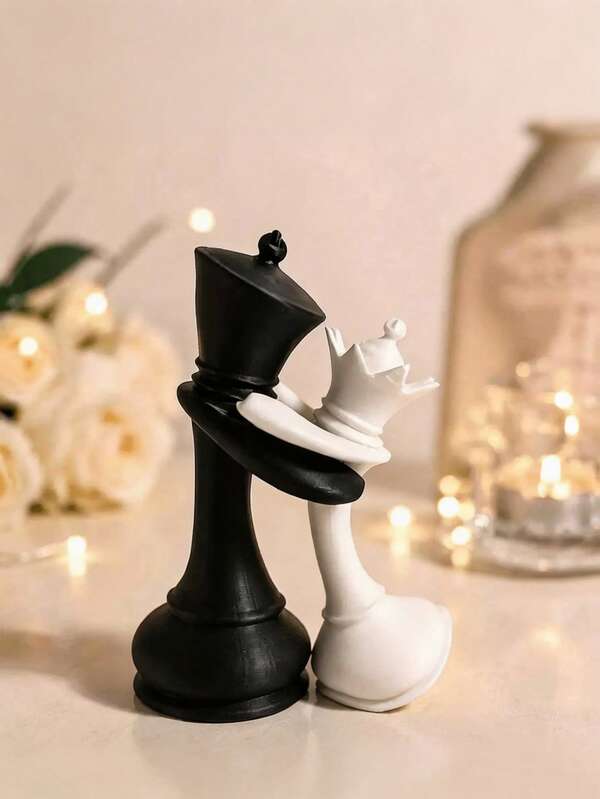 1pc King & Queen Chess Couple Statue, Wedding Decor, Romantic Anniversary Engagement Newlywed Gift, Home Decor, Desktop Display Stand