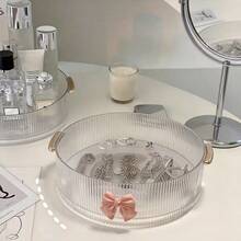 1pc 360° Rotating Transparent Cosmetic Storage Box + Bowknot Decoration/Multifunctional Cosmetic Storage Rack, Suitable For Skincare, Lipstick, Perfume, Jewelry, Etc., Perfect For Dorm And Bathroom Vanity - View 5
