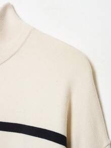 DEEKA Autumn/Winter New Women's European And American Style Fashion Minimalist Versatile Zipper Striped Knit Sweater Pullover - Beige - View 8