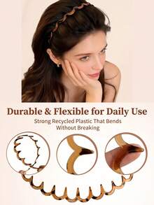 2pcs U-Shaped Comb Headband, Non-Slip Hair Accessory, Black And Tortoise Shell Plastic, Suitable For Daily Styling And Sports - Multicolor - View 2