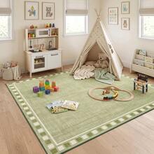Beaully Modern Checkered‑Edge Washable Runner Rug, Low‑Pile Soft Non‑Shedding Mark‑Resistant Floor Carpet With Non‑Slip Backing For Hallway Entryway Kitchen Bathroom Bedroom - Green 8*10ft(244*305cm) - View 3