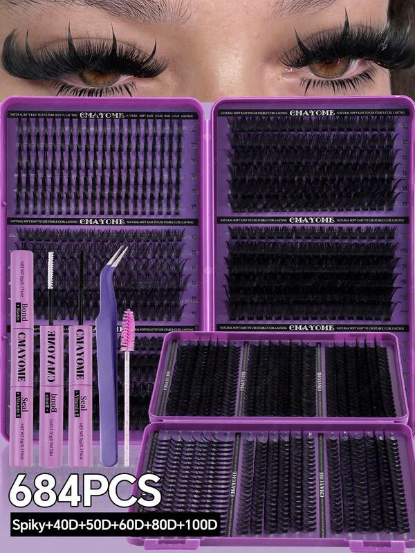 600/720PCSCluster Lashes LargeCapacity Lash Kit With Glue,Reusable False Eyelashes,Mixed10‑18mm Lengths,Spiky+10D‑150DStyles,Delivers Fluffy Volume & Natural Elongated Look,Beginner‑Friendly For Daily Wear,Ideal Gift For Parties,All Holiday Occasions