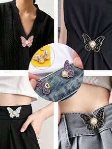 1 Set Waist Tightener, Detachable Butterfly Clip Jeans Button, Suitable For Loose Jeans, Adjustable Waist Buckle Set, No Sewing And Tools Needed, Decorative Butterfly Waist Buckle, Jeans Button Pin - Multi-color - View 7