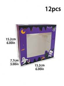 4/12pcs Christmas Theme Window Paper Dessert Boxes, Foldable Baking Packaging Boxes, Suitable For Halloween Cookies, Macarons, Tarts, Holiday Party Gift Empty Boxes - View 20