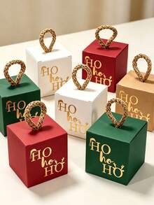 3pcs/Set Christmas Square Gift Box With Rope Loop Handle, Red And White Paper Gift Box, Mini Holiday Gift Wrapping, Suitable For Cookies, Candy, Small Gifts, Christmas Tree Decorations, And Party Gifts, Easy To Assemble. - A - View 4