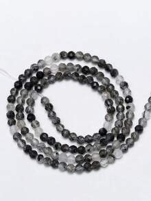 1 Strand Natural Black Rutilated Quartz Stone Faceted Round Loose Faceted Bead 2/3/4MM Pick Size For Jewelry Making Bracelet Accessories - Multicolor - View 10