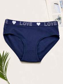 6pcs Women's Panties Triangle Briefs Fitted Underwear Solid Color Basic Style Heart & Letter Print Waistband Multi-Color - Multicolor - View 3