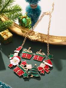 Cring Coco 2PCS/SET Fashion Classic Enamel Christmas Jewelry Set For Woman Accessories Santa Claus Christmas Tree Necklace And Earrings Set Daily Party Prom Gift - Christmas - View 1