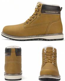 LANGDU Mens Winter Boots Walking Warm Snow Boot - Brown - View 6