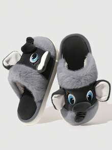 Men's Cartoon Elephant Plush Slippers, Home Soft Closed-Toe Slippers With Nose - Grey - View 4