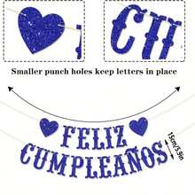 1 Piece, Black/Gold/Blue Spanish 'Happy Birthday' Banner, Mexican -Themed Birthday Party Decoration, Suitable As A Birthday Party Decoration Banner - Multicolor - View 2