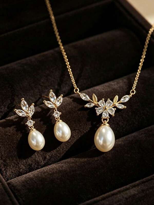 Fashionable Elegant Women's Necklace & Earrings Set (14K Gold Plated), Suitable For Daily Wear Or As A Gift