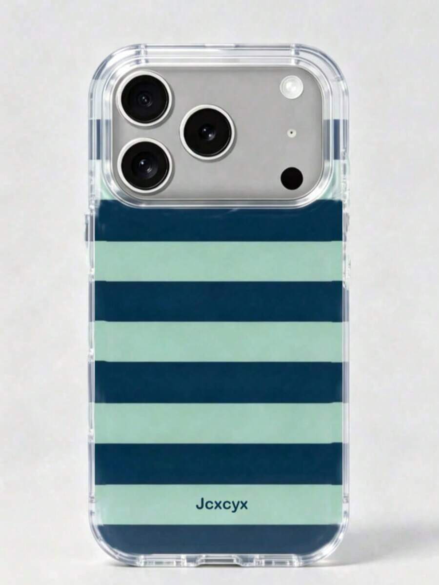 Cute Color-Block Striped Glossy Phone Case Compatible With IPhone 17 Pro Max 17 Pro 17 16 Pro Max 16 Pro 16 15 Pro Max 14 13 15 Pro 15 14 16 Plus Minimalist Protective Shell - Baby Blue - View 1
