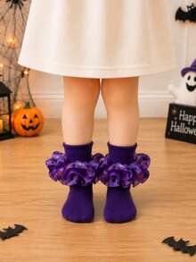 1 Pair Girls Halloween Cute Monster Style Mesh Lace Short Socks, Baby Party Dress Matching Socks - Purple - View 5