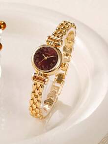 LIANDU Jam Tangan Wanita Gaya Prancis, Modis, Kreatif, Multifungsi, Ringkas, Jam Tangan Quartz Wanita yang Dipersonalisasi, Dengan Dial Minimalis Bulat dan Tali Paduan Logam. Cocok untuk Pemakaian Sehari-hari dan Sebagai Hadiah Liburan. - Merah - View 2