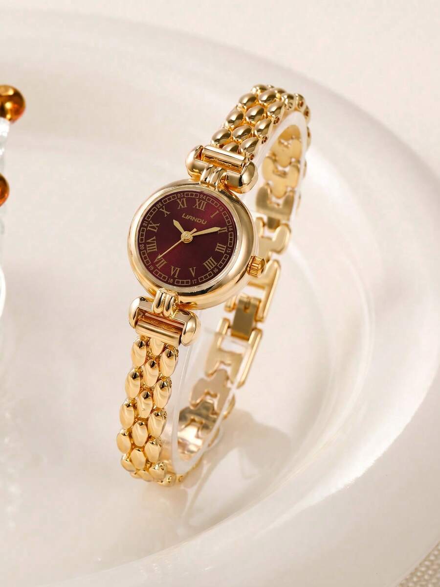 LIANDU Jam Tangan Wanita Gaya Prancis, Modis, Kreatif, Multifungsi, Ringkas, Jam Tangan Quartz Wanita yang Dipersonalisasi, Dengan Dial Minimalis Bulat dan Tali Paduan Logam. Cocok untuk Pemakaian Sehari-hari dan Sebagai Hadiah Liburan.