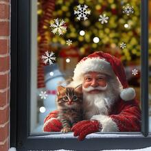 1pc 3D Santa Claus Window Sticker - Snowflake Decoration, Electrostatic Adsorption Double-Sided Visible, No Residue Christmas Glass Sticker, Removable Holiday Decoration, Christmas Store Window Sticker, Detachable Snowman Sticker, Removable Snowflake Dots - Multicolor - View 4