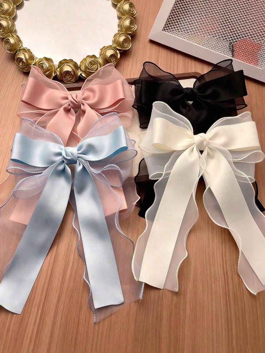 1/4 piezas Pinzas para el cabello de niñas, nuevas pinzas para el cabello con lazo grande, accesorios para el cabello estilo princesa para niñas pequeñas - Multicolor - Ver 1