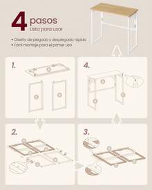 VASAGLE Folding Table, Folding Desk, Rounded Edges, 80 X 40 Cm - A - View 7